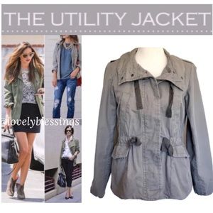 Gray Utility Jacket Lightweight Lined Gap Grey Military Style Cargo Utility Coat